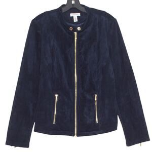 NWOT Calvin Klein Jacket Faux Leather Suede Minimalist Moto Preppy Blue Large FQ